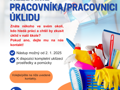 Hledáme pracovníka/pracovnici úklidu školních prostor